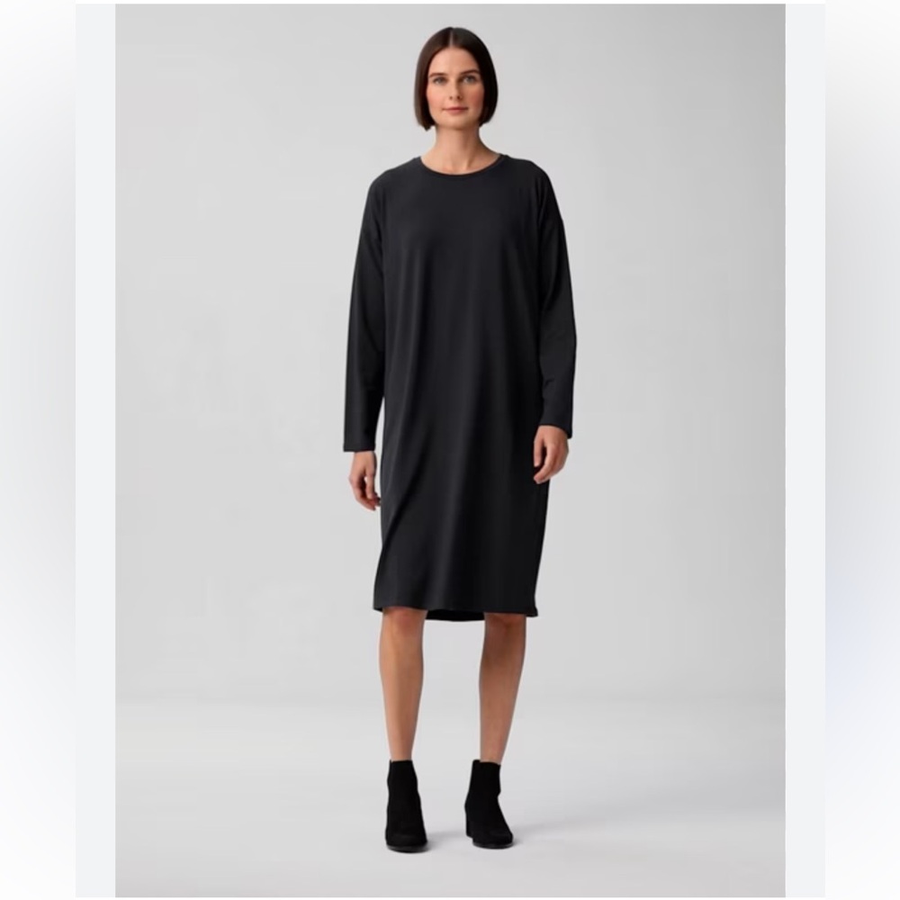 Eileen stretch jersey knit crewneck black long sleeve dress large